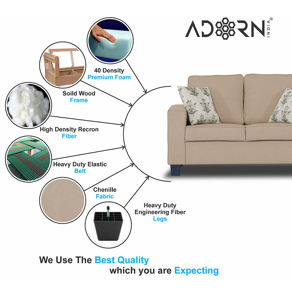 Adorn India Camden 2 Seater Sofa (Beige) (3 Year Warranty)