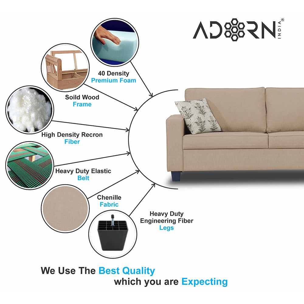 Adorn India Camden 3+1+1 5 Seater Sofa Set (Beige) (3 Year Warranty)