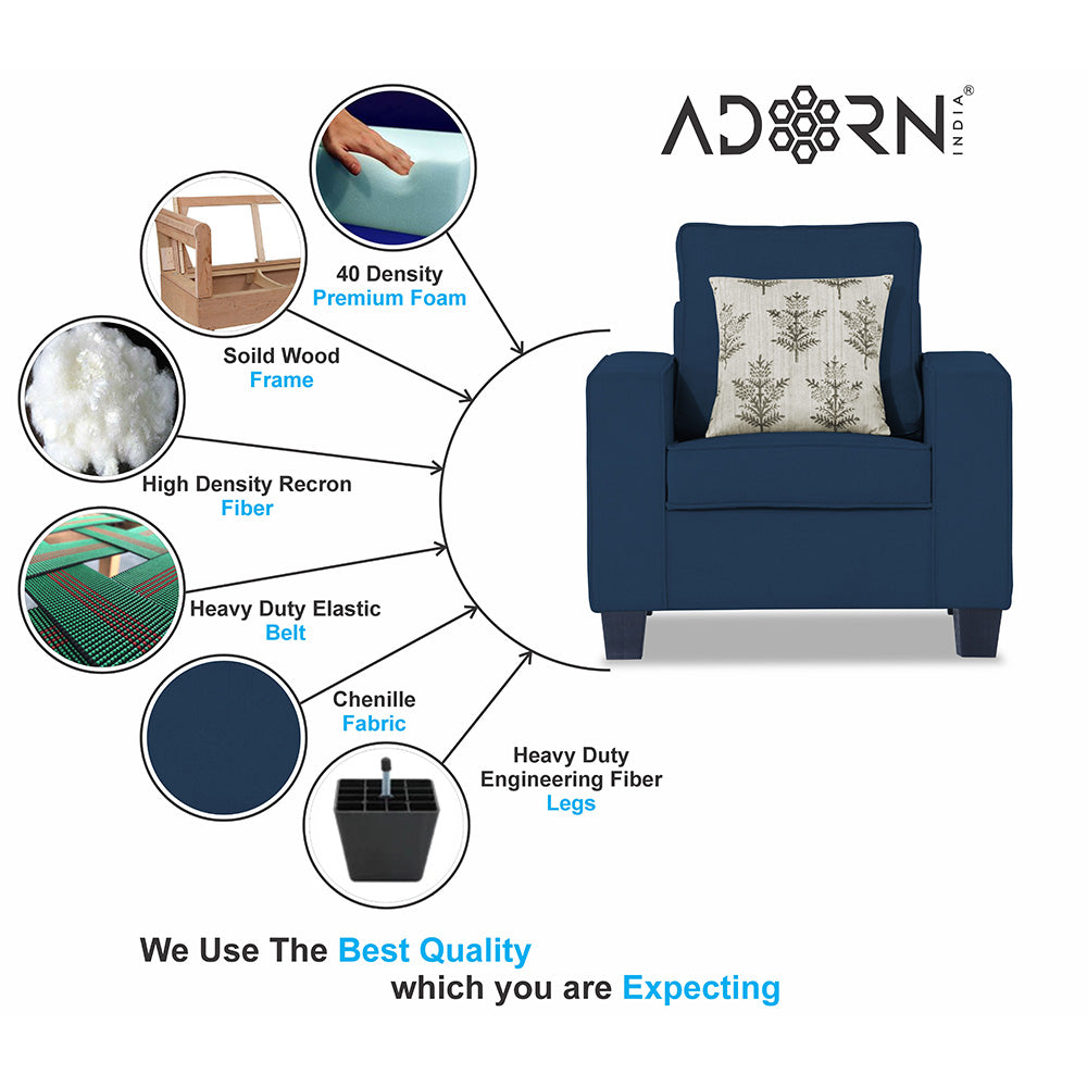 Adorn India Camden 1 Seater Sofa (Blue) (3 Year Warranty)