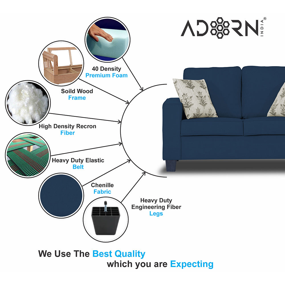 Adorn India Camden 2 Seater Sofa (Blue) (3 Year Warranty)