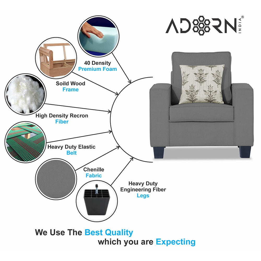 Adorn India Camden 1 Seater Sofa (Grey) (3 Year Warranty)