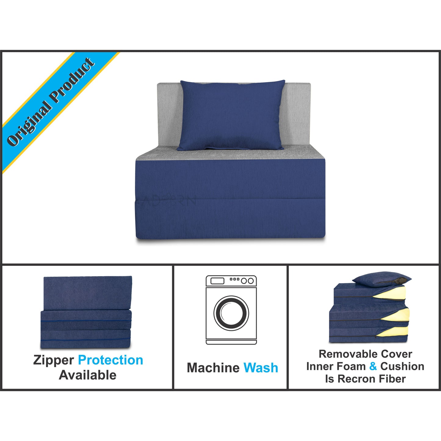 Adorn India Easy Single Seater Sofa Bed 3'x6' (Blue and Grey)