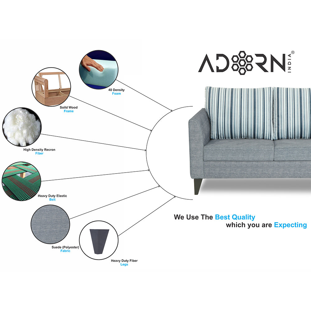 Adorn India Lawson Stripes 3+2+1 6 Seater Sofa Set with Centre Table (Grey)