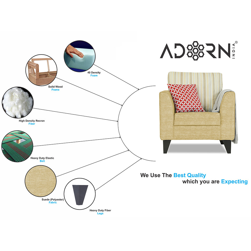 Adorn India Lawson Stripes 1 Seater Sofa (Beige)
