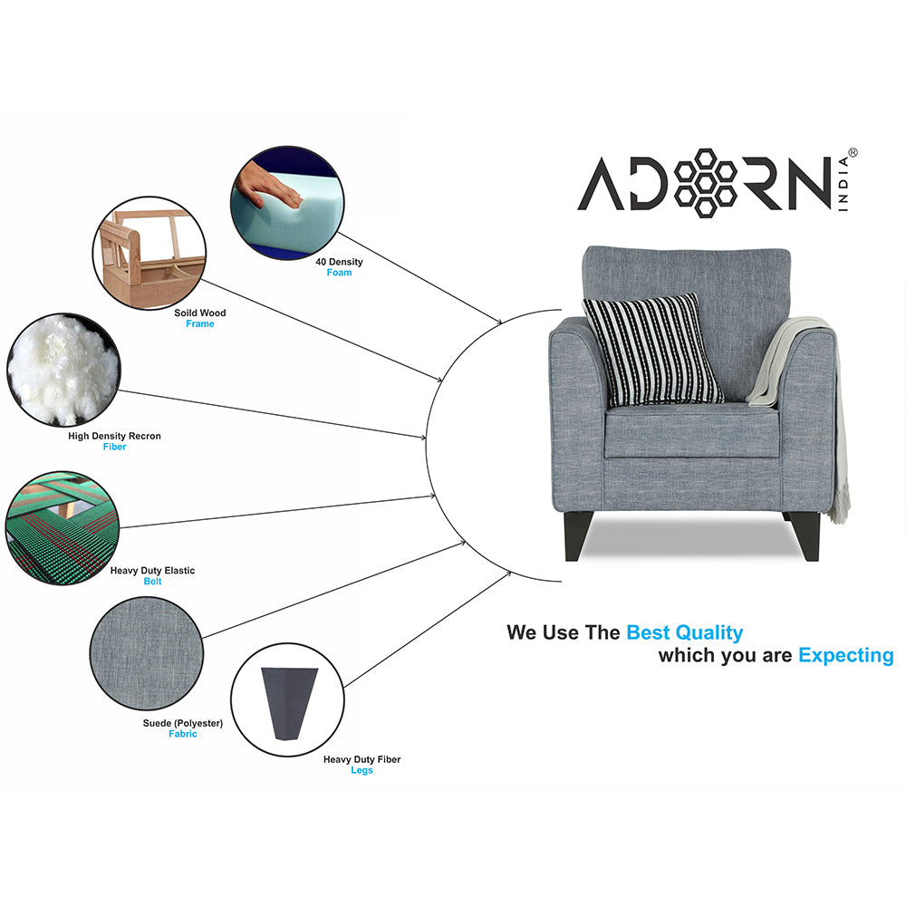 Adorn India Enzo Decent 1 Seater Sofa (Grey)