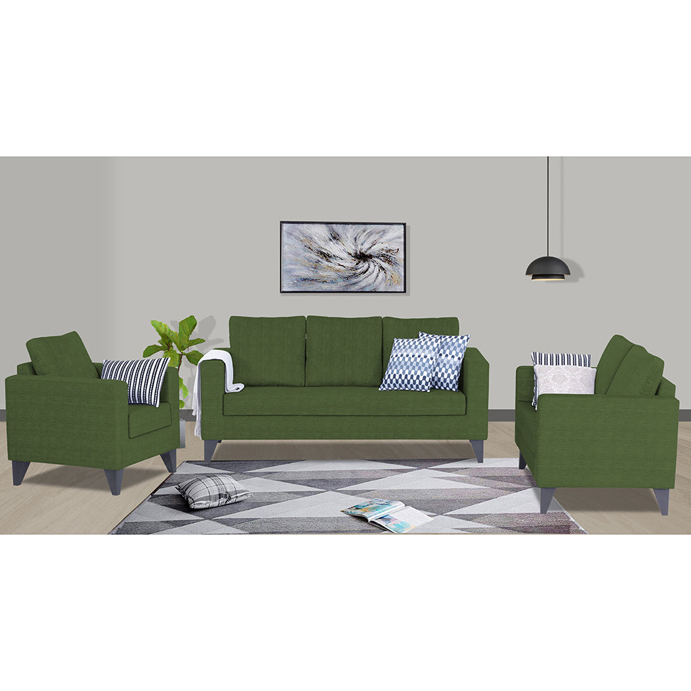 Adorn India Hallton Plain 3+2+1 Seater Sofa Set (Green) (3 Year Warr