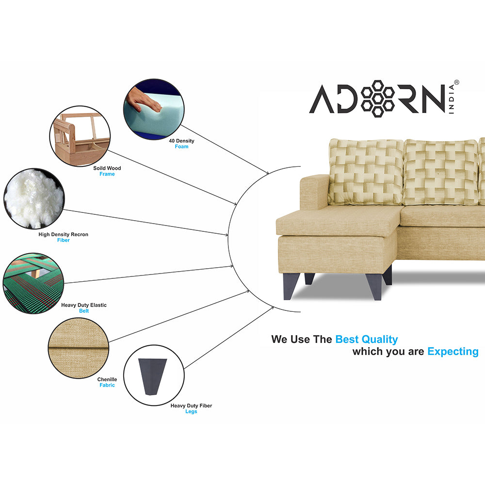 Adorn India Calloway Bricks L Shape 5 Seater Sofa Set LHS (Beige)