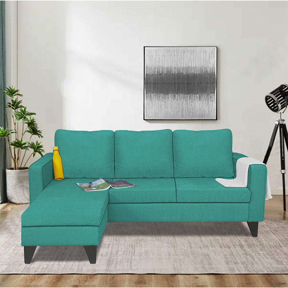 Adorn India Chandler L Shape 4 Seater Sofa Set Plain (Left Hand Side) (Aqua  Blue)