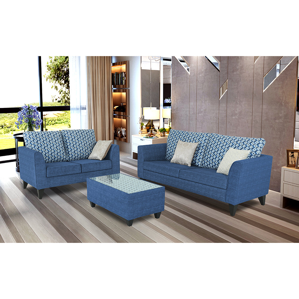 Adorn India Tornado Bricks 3+2 Seater Sofa Set with Centre Table (Blue)