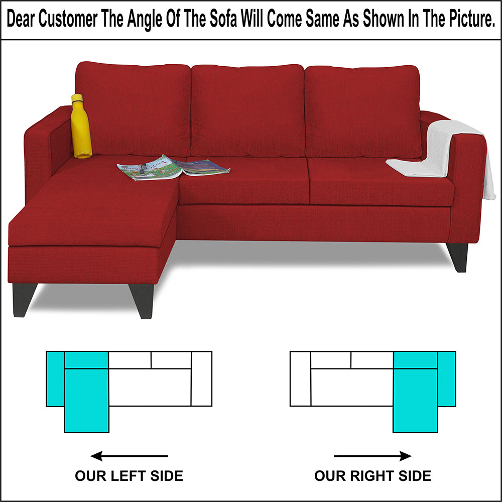 Adorn India Chandler L Shape 4 Seater Sofa Set Plain (Left Hand Side) (Red)