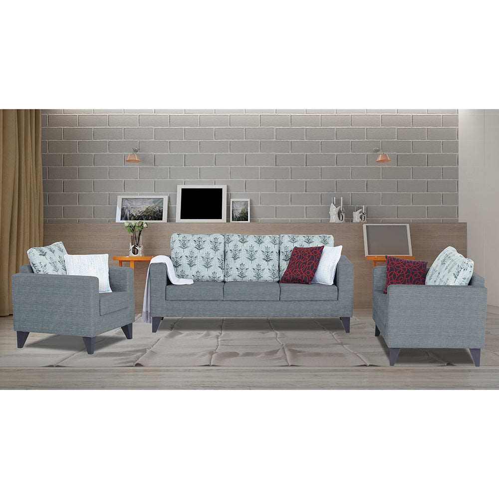 Adorn India Straight line Plus Leaf 3 2 1 6 Seater Sofa Set Grey