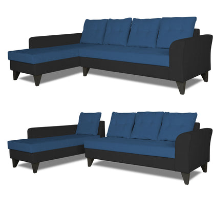 Adorn India Maddox L Shape 6 Seater Sofa Set Tufted Two Tone (Left Hand Side) (Blue & Black)
