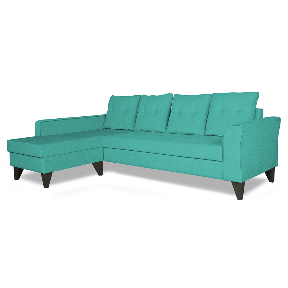 Adorn India Maddox Tufted L Shape 5 Seater Sofa Set (Left Hand Side) (Aqua Blue)