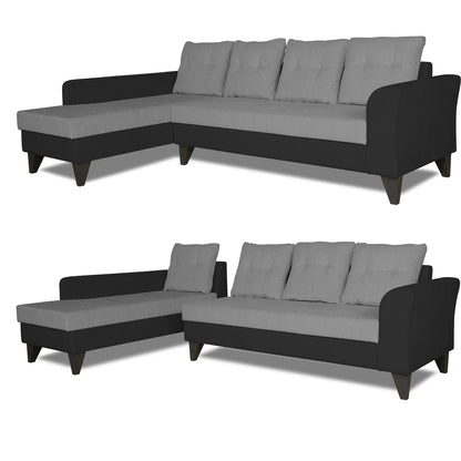 Adorn India Maddox L Shape 6 Seater Sofa Set Tufted Two Tone (Left Hand Side) (Grey & Black)