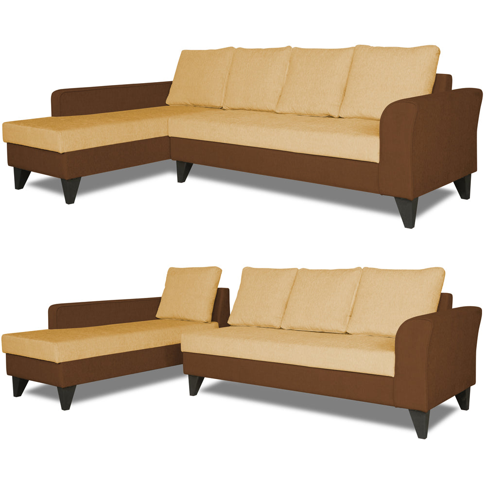 Adorn India Maddox L Shape 6 Seater Sofa Set Plain Two Tone (Left Hand Side) (Brown & Beige)