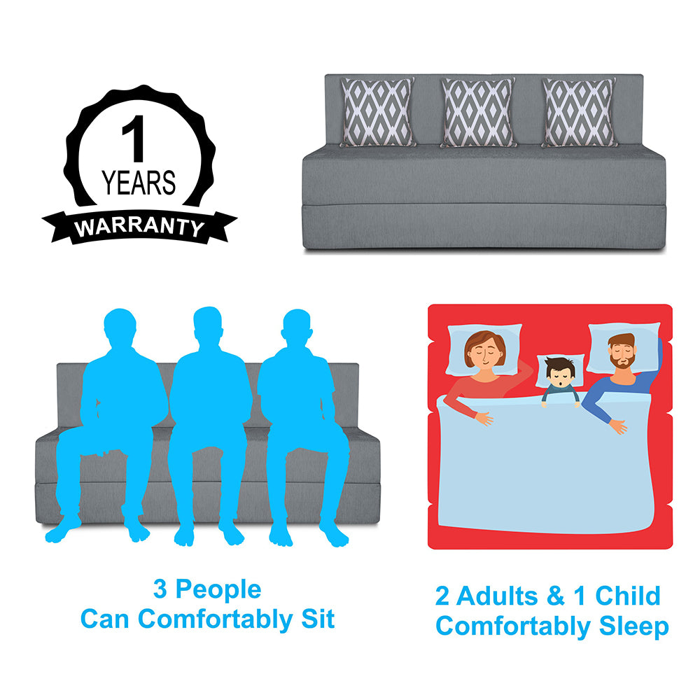 Premium Quality Easy Three Seater Sofa Cum Bed Rhombus '5 x 6' (Grey) Adorn India