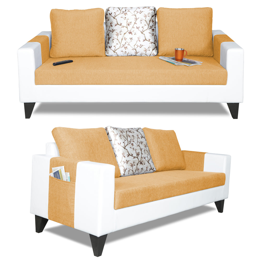 Adorn India Ashley Digitel Print Leatherette 3-2-1 Six Seater Sofa Set (Beige & White)