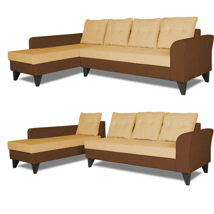 Adorn India Maddox L Shape 6 Seater Sofa Set Tufted Two Tone (Left Hand Side) (Brown & Beige)