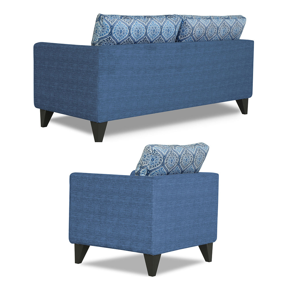 Adorn India Cortina Damask (3 Years Warranty) 3+1+1 5 Seater Sofa Set with Centre Table (Blue) Modern