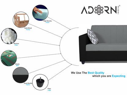 Adorn India Rio Highback 3+2 Five Seater Sofa Set (Grey & Black)