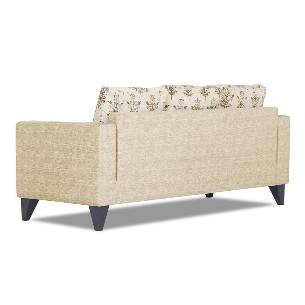 Adorn India Straight line Plus Leaf 3 Seater Sofa (Beige) (3 Year Warranty)