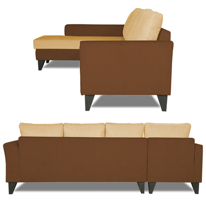 Adorn India Maddox L Shape 6 Seater Sofa Set Plain Two Tone (Left Hand Side) (Brown & Beige)