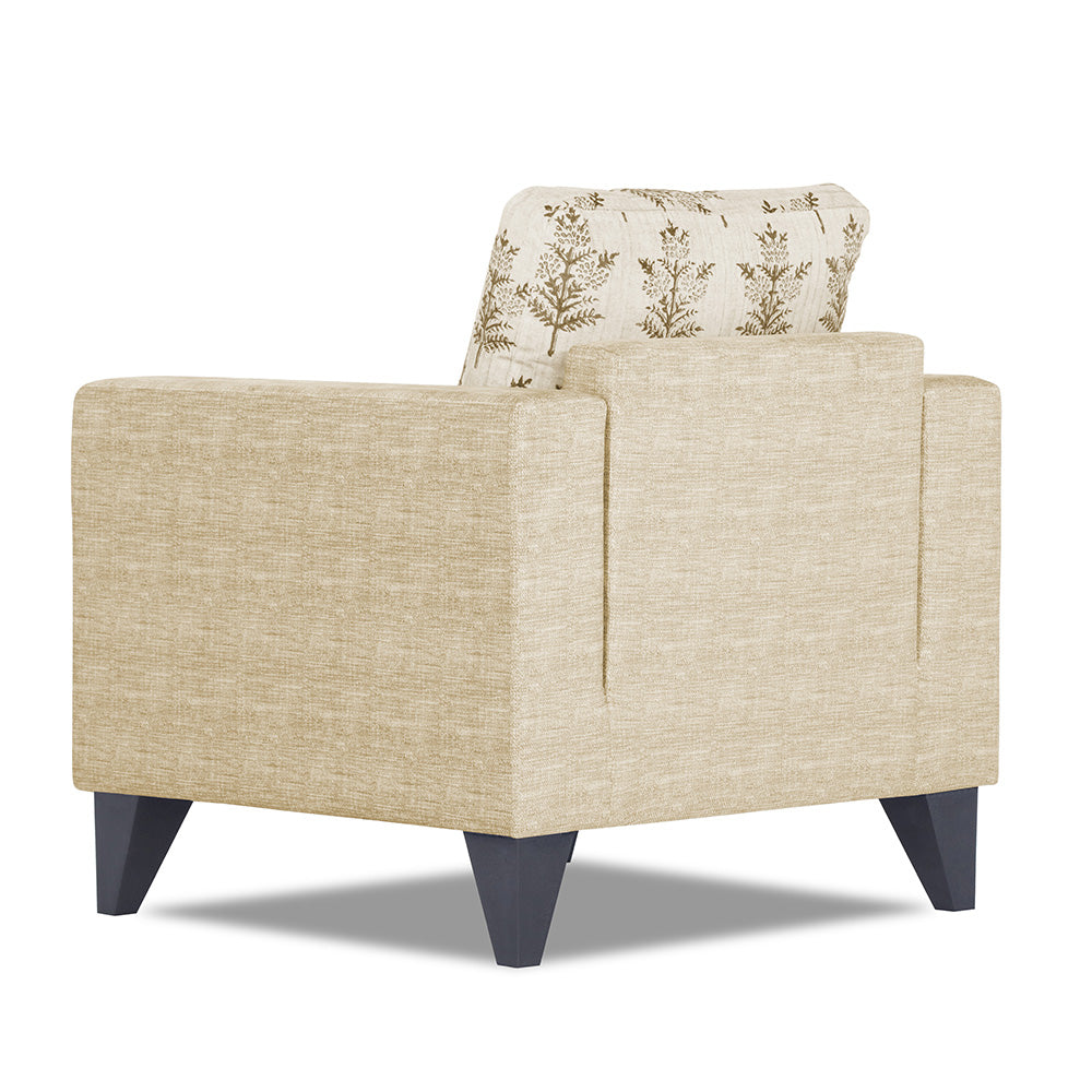 Adorn India Straight line Plus Leaf 1 Seater Sofa (Beige) (3 Year Warranty)