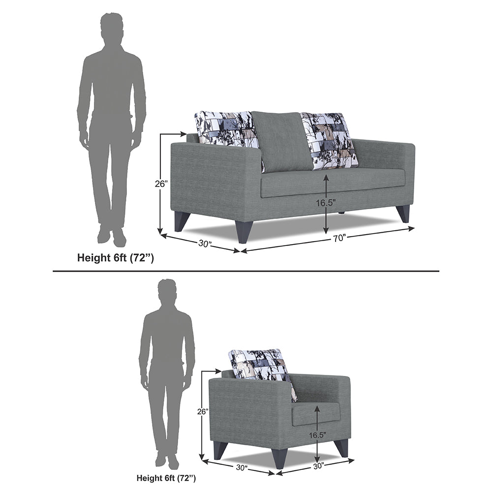 Adorn India Hallton Digital Print Cushion 3-1-1 Five Seater Sofa Set (Grey) (3 Year Warranty)