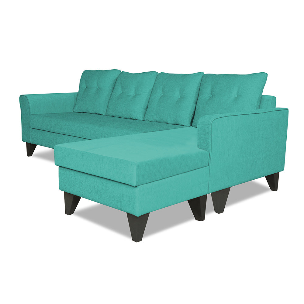 Adorn India Maddox Tufted L Shape 5 Seater Sofa Set (Right Hand Side) (Aqua Blue)
