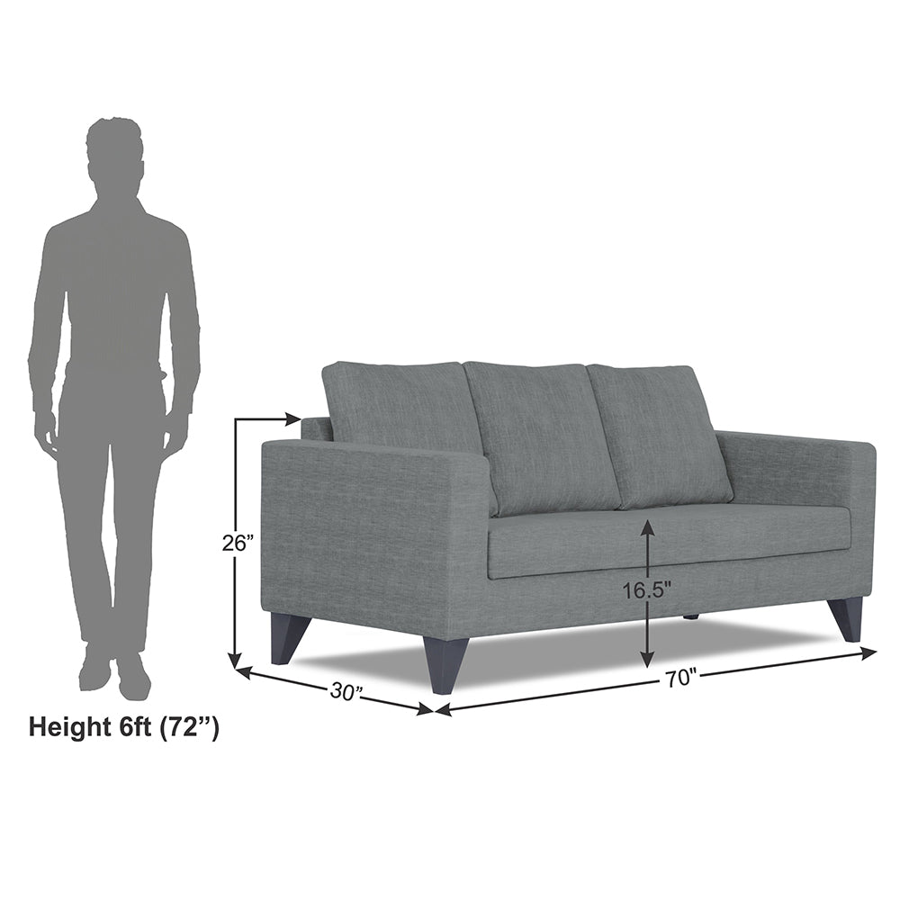 Adorn India Hallton Plain 3 Seater Sofa (Grey) (3 Year Warranty)