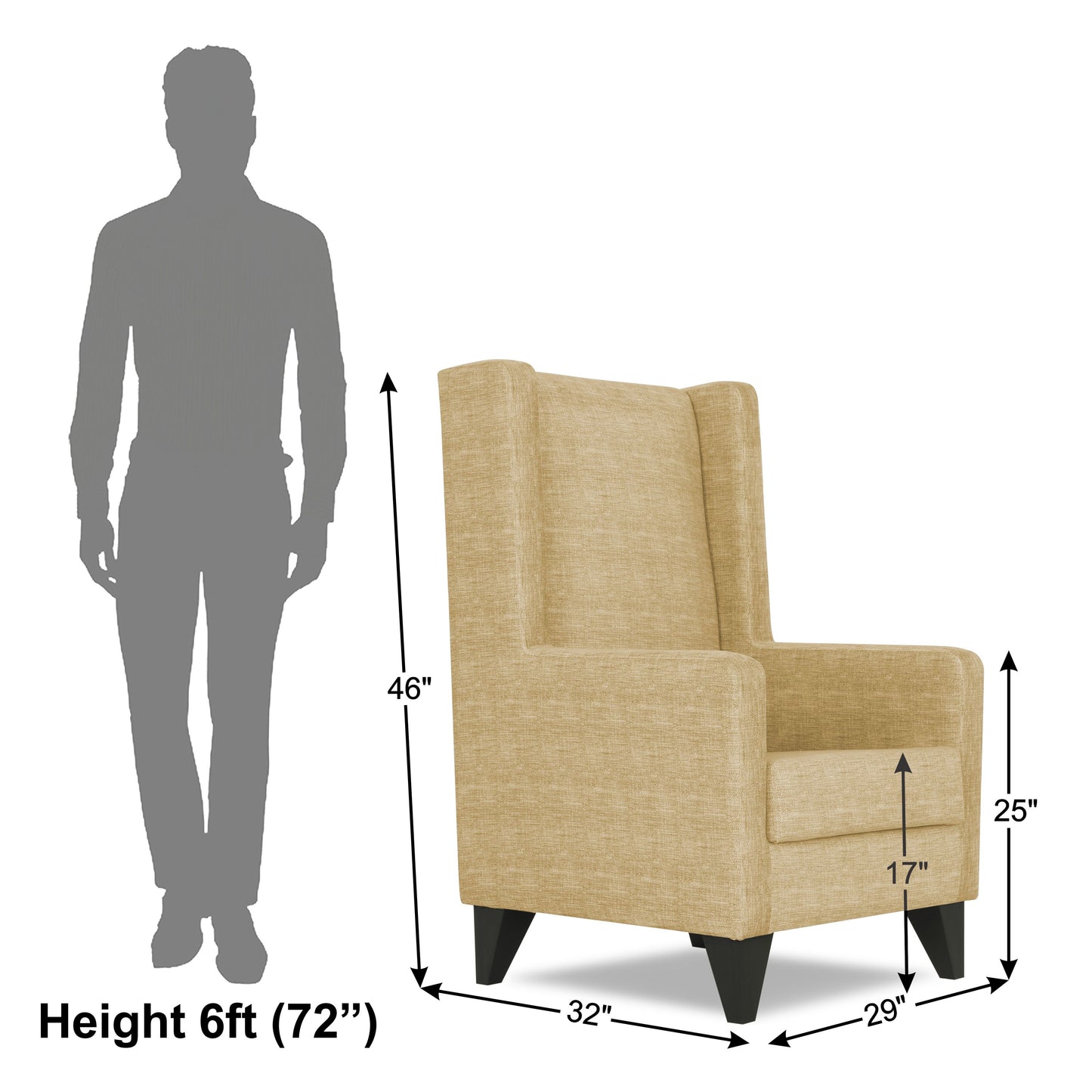 Adorn India Christopher 1 Seater Wing Chair Decent with Puffy (Beige)