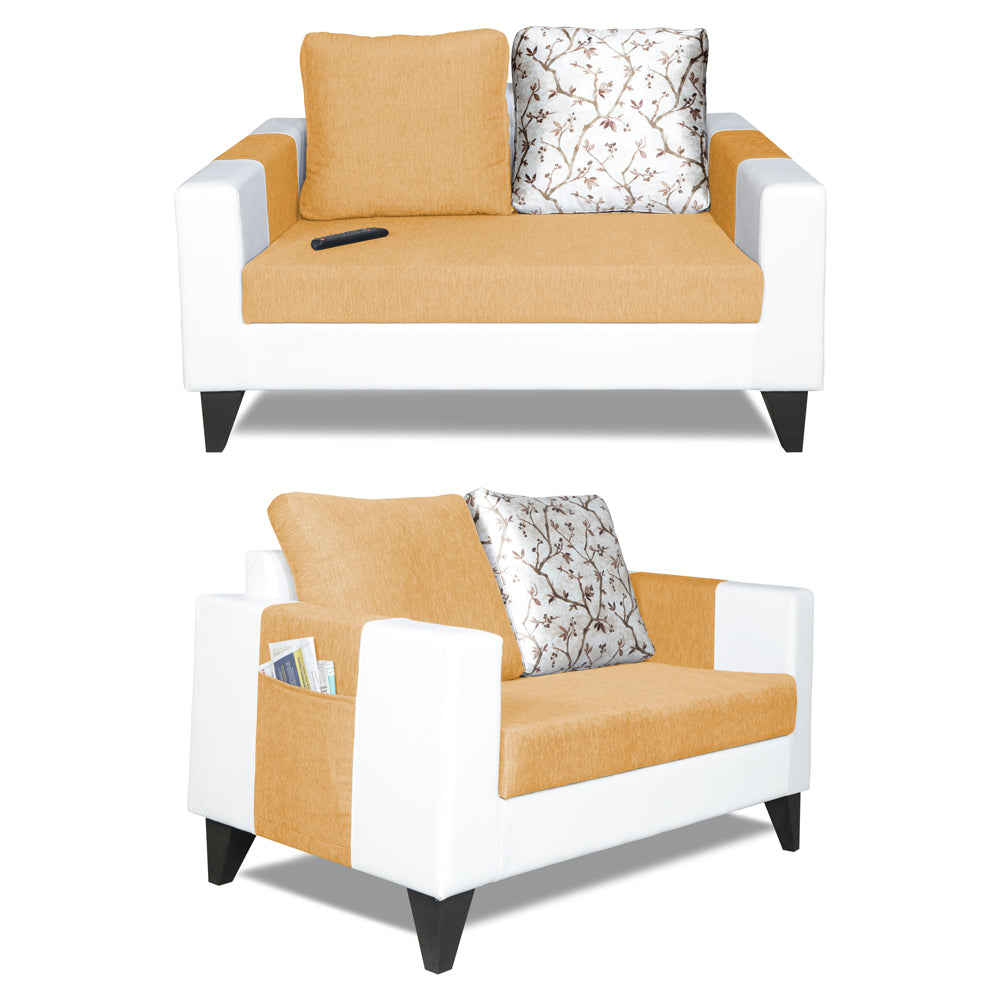 Adorn India Ashley Digitel Print Leatherette 3-2-1 Six Seater Sofa Set (Beige & White)