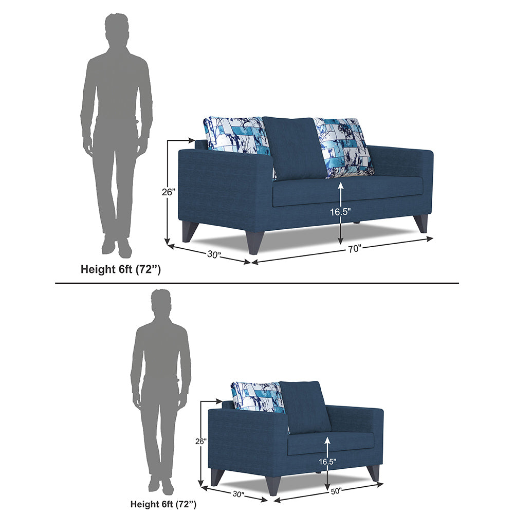 Adorn India Hallton Digitel Print Cushion 3+2 5 Seater Sofa Set (Blue) (3 Year Warranty)