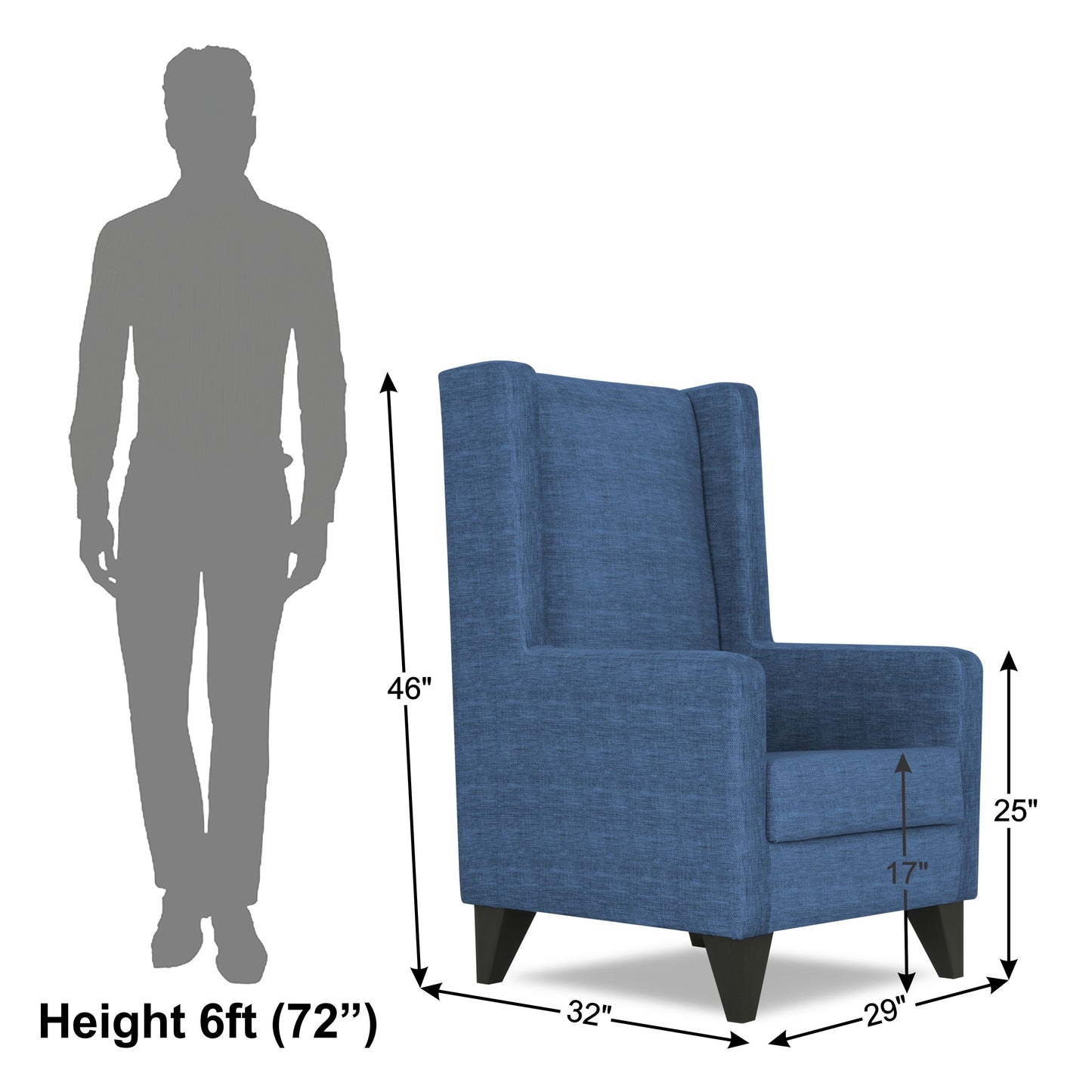 Adorn India Christopher 1 Seater Wing Chair Decent (Blue)