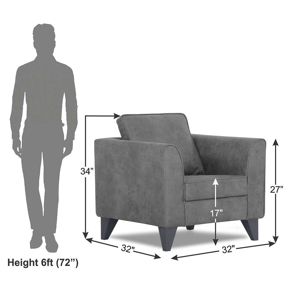 Adorn India Enzo Decent Premium Leatherette Suede 1 Seater Sofa (Grey)