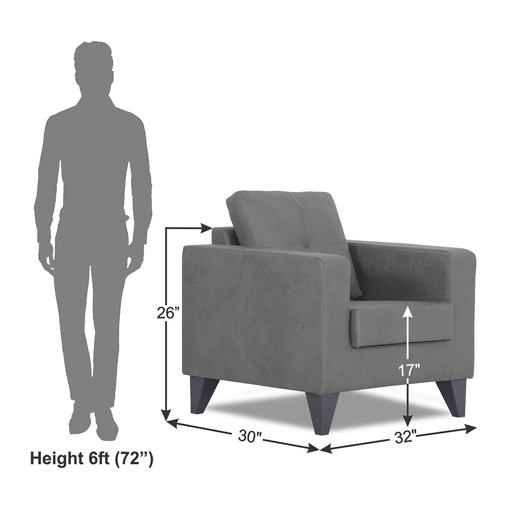 Adorn India Straight line Plus Premium Leatherette Suede 1 Seater Sofa (Grey) (3 Year Warranty)