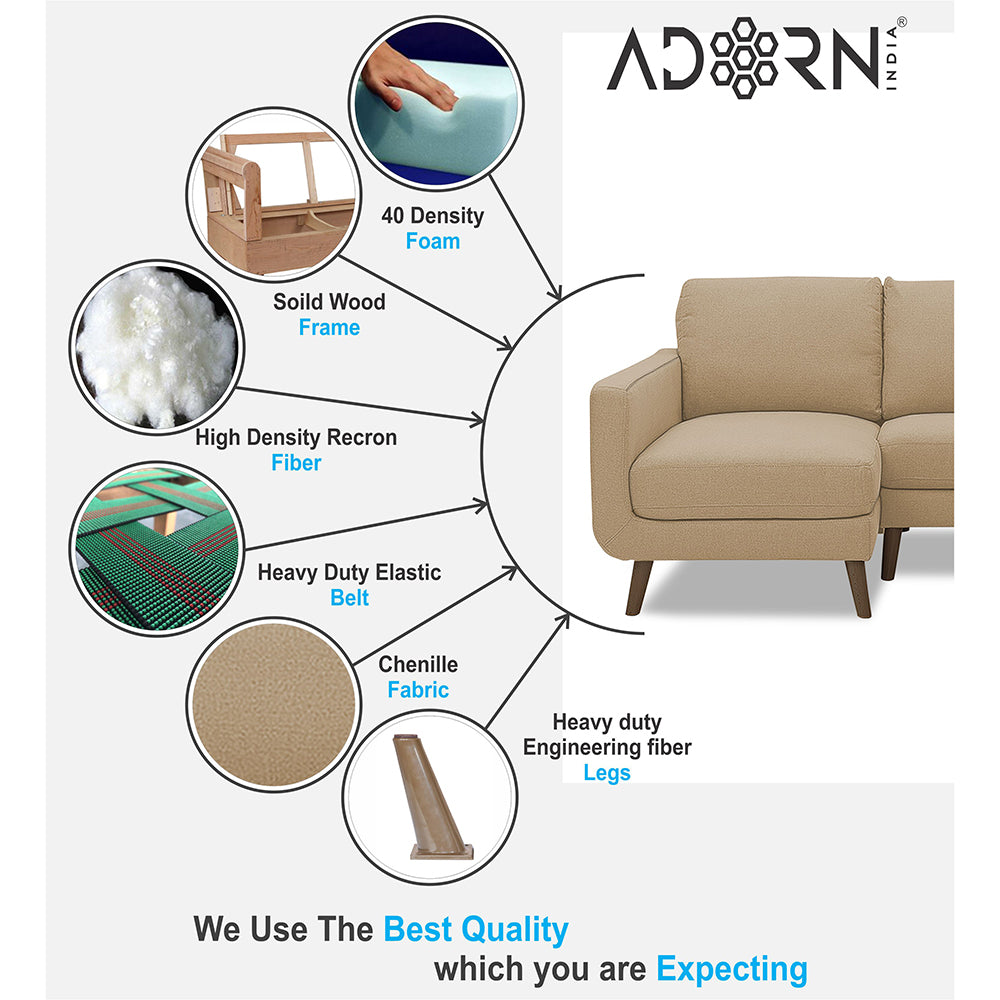 Adorn India Damian L Shape 6 Seater Sofa Set LHS (Beige) (3 Year Warranty)