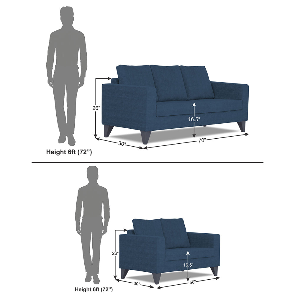 Adorn India Hallton Plain 3+2 5 Seater Sofa Set (Blue) (3 Year Warranty)