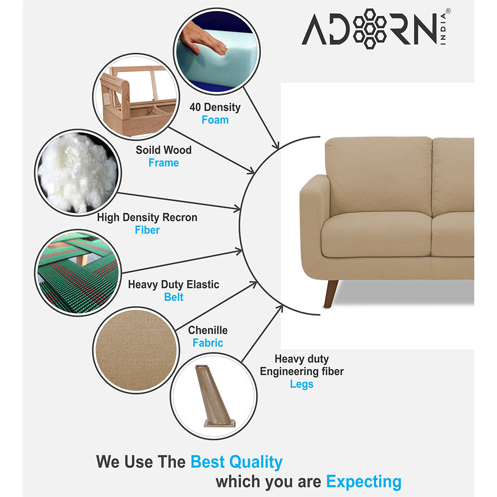Adorn India Damian 3+2 5 Seater Sofa Set (Beige) (3 Year Warranty)
