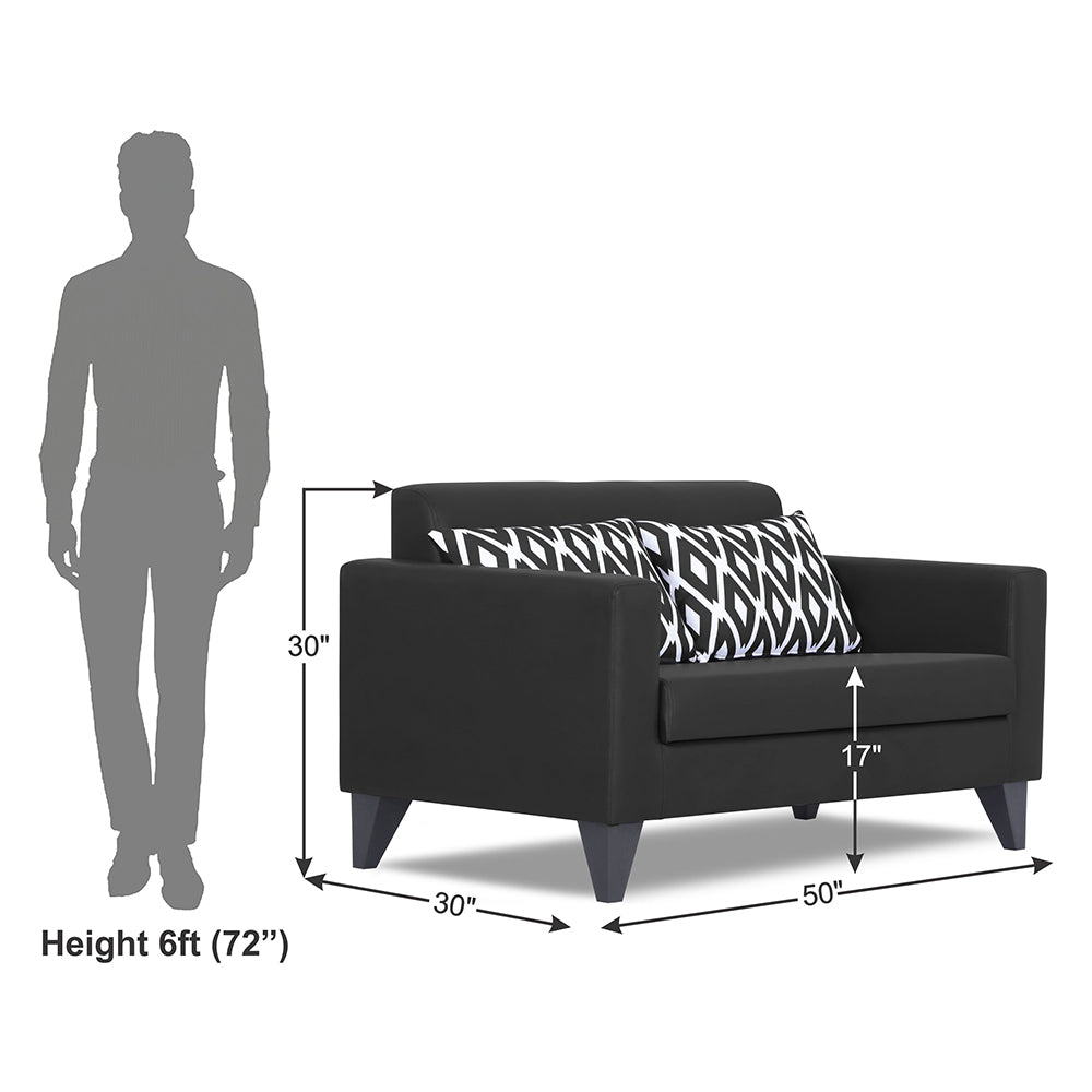 Adorn India Bladen Leatherette 2 Seater Sofa (Black)