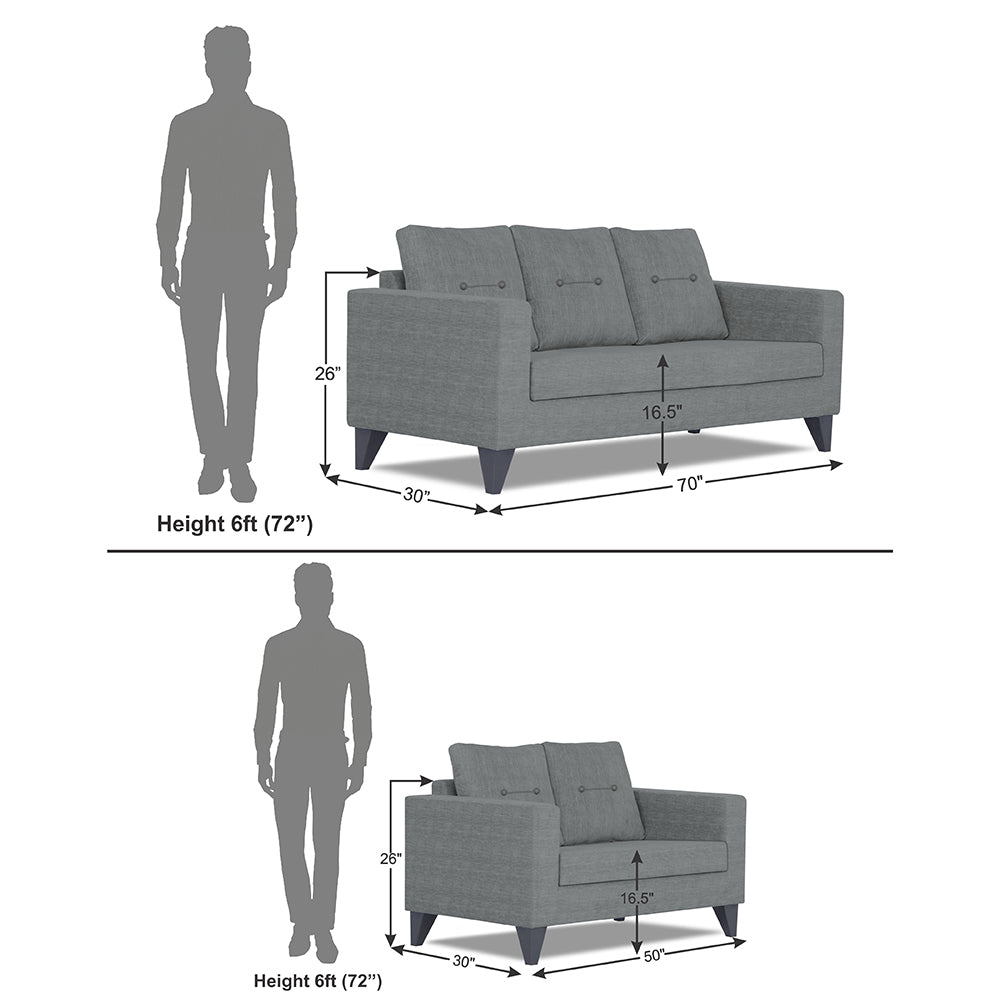 Adorn India Hallton Tufted 3-2 Five Seater Sofa Set (Grey) (3 Year Warranty)