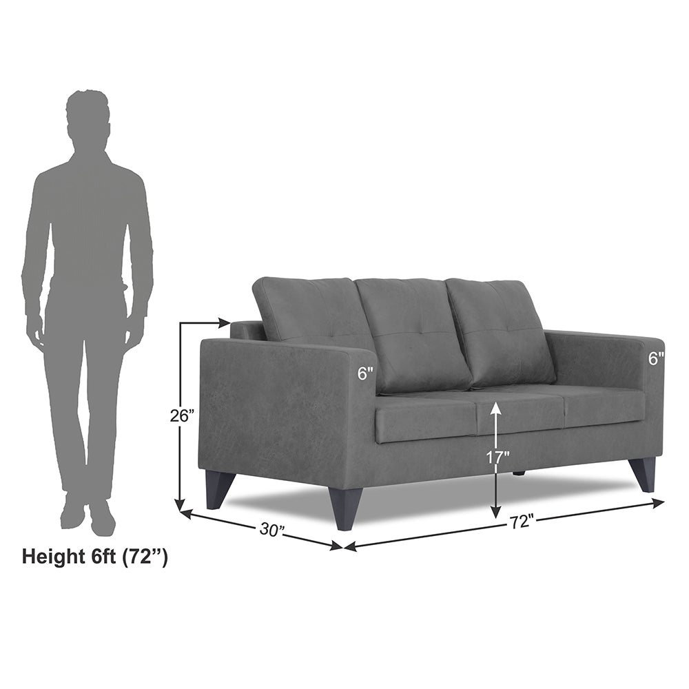 Adorn India Straight line Plus Premium Leatherette Suede 3 Seater Sofa (Grey) (3 Year Warranty)