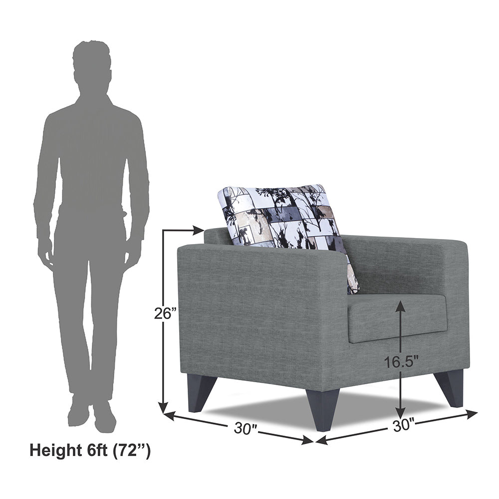 Adorn India Hallton Digitel Print 1 Seater Sofa (Grey) (3 Year Warranty)