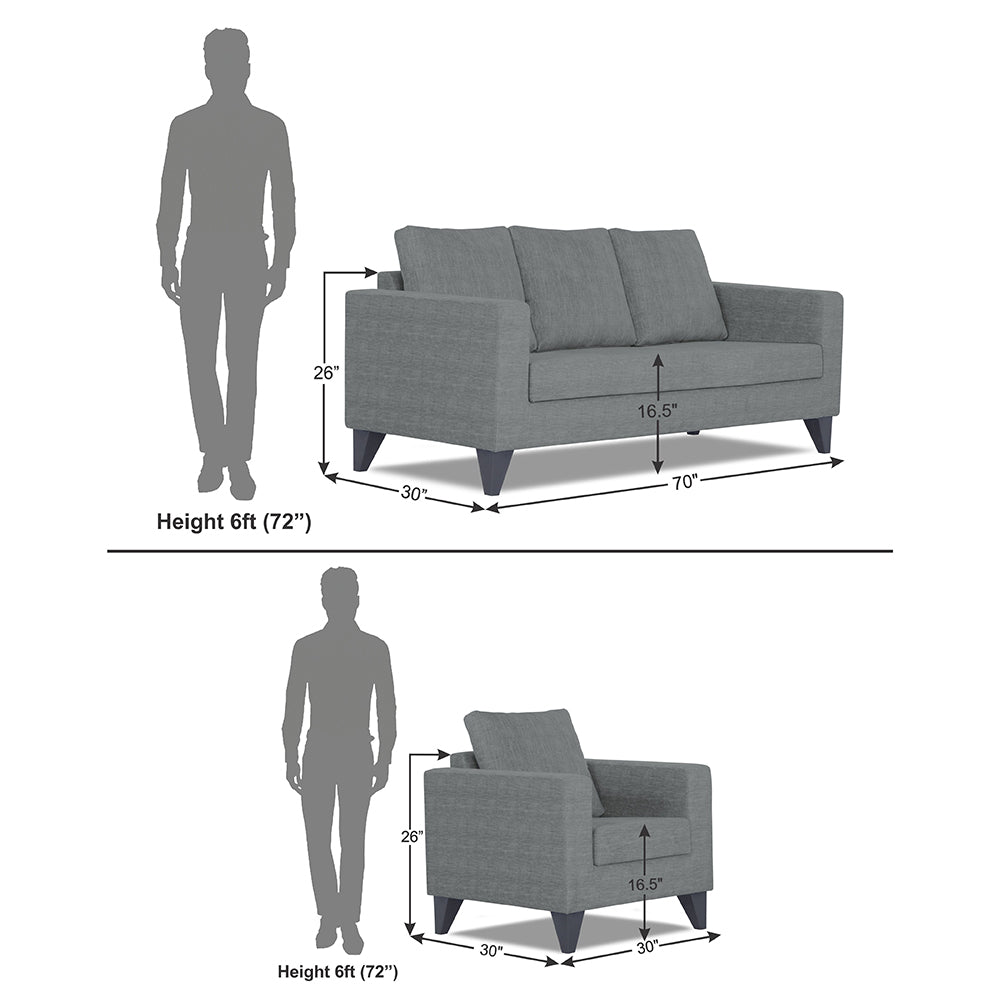 Adorn India Hallton Plain 3-1-1 5 Seater Sofa Set (Grey) (3 Year Warranty)