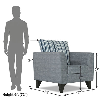 Adorn India Lawson Stripes 1 Seater Sofa (Grey)