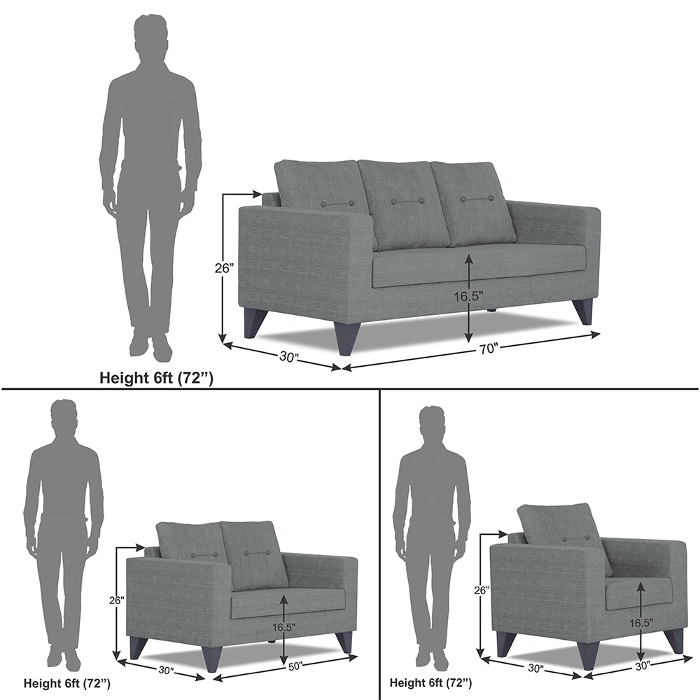 Adorn India Hallton Tufted 3-2-1 Six Seater Sofa Set (Grey) (3 Year Warranty)