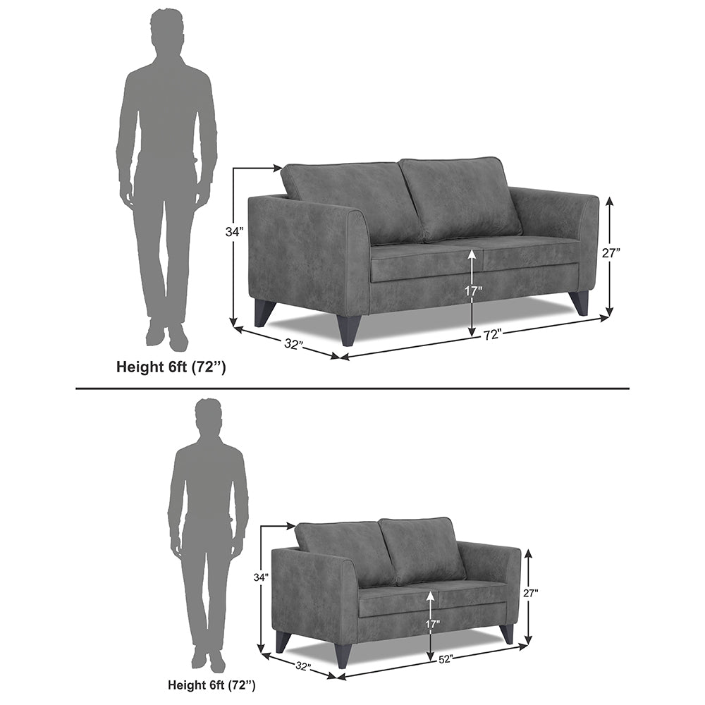 Adorn India Enzo Decent Premium Leatherette Suede 3+2 5 Seater Sofa Set (Grey)