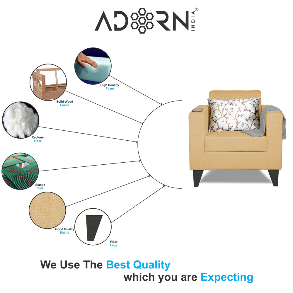 Adorn India Wood Bladen 1 Seater Sofa (Beige)