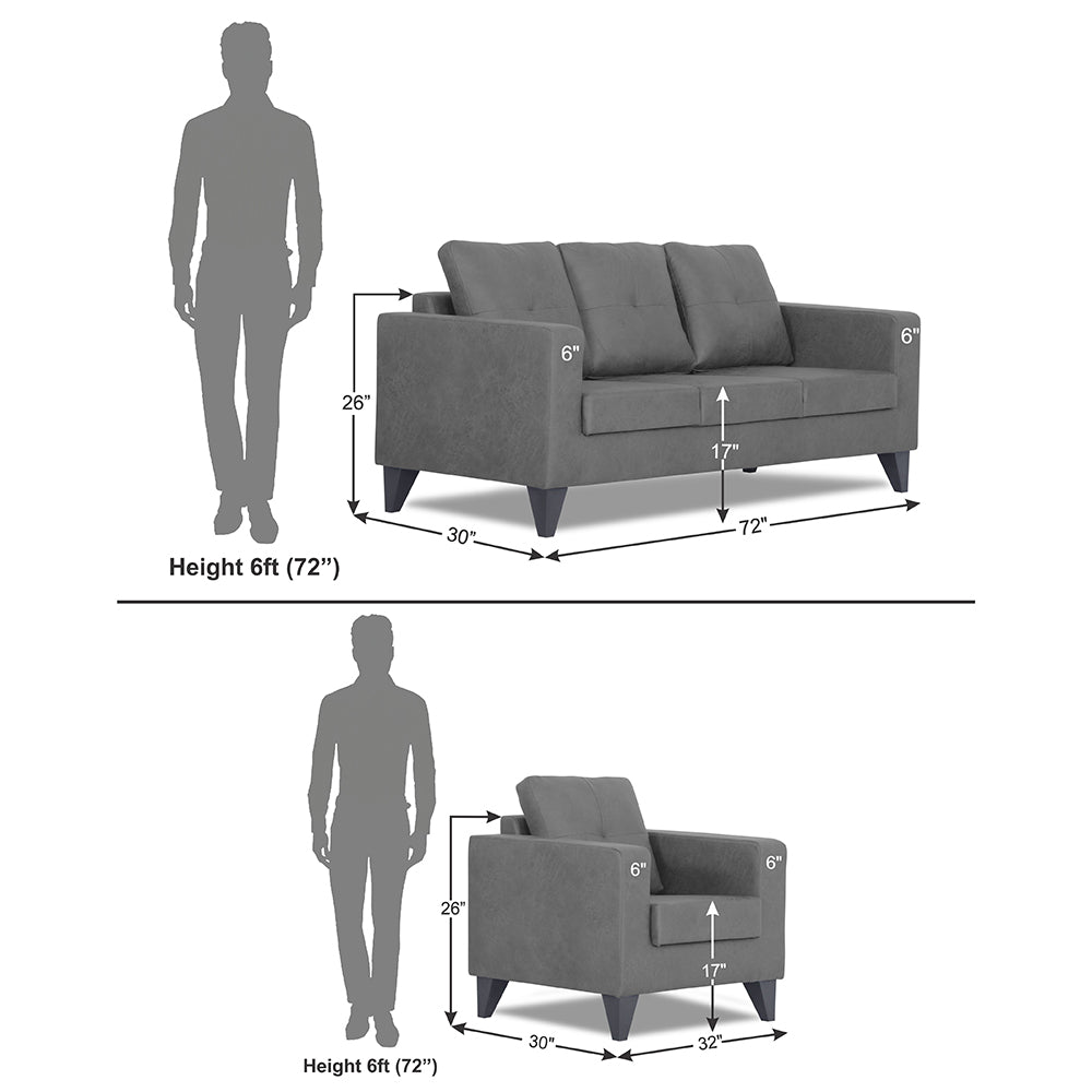 Adorn India Straight line Plus Premium Leatherette Suede 3+1+1 5 Seater Sofa Set (Grey) (3 Year Warranty)