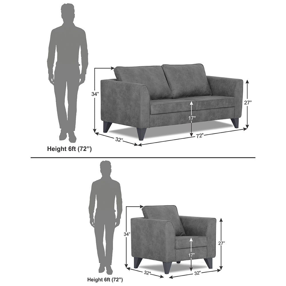 Adorn India Enzo Decent Premium Leatherette Suede 3+1+1 5 Seater Sofa Set (Grey)